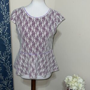 Matilda Jane Clothing MJ Pippenger Peplum Top Lace Cap Sleeve Purple sz M Medium